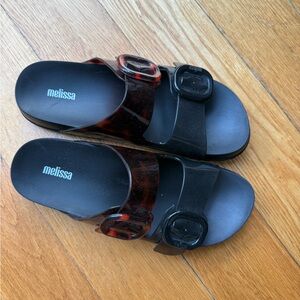 Melissa Black and Brown Buckle Slides
